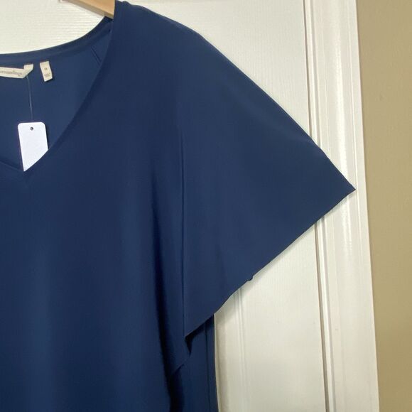 Soft Surroundings Madeline Tunic Top Overlay Cape-Like Short Sleeve Navy Size 1X - Picture 6 of 15